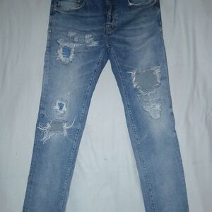 Trendy Men's Light Blue Distressed Skinny Jeans